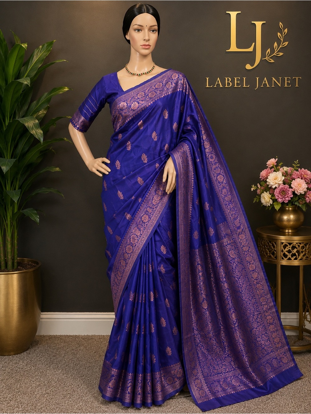 Brand new,unworn Royal blue soft silk saree with stitched blouse
